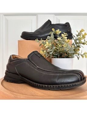 DOCKERS ~ Black Leather Stitched Slip-On Shoes with Comfort Insoles size 11